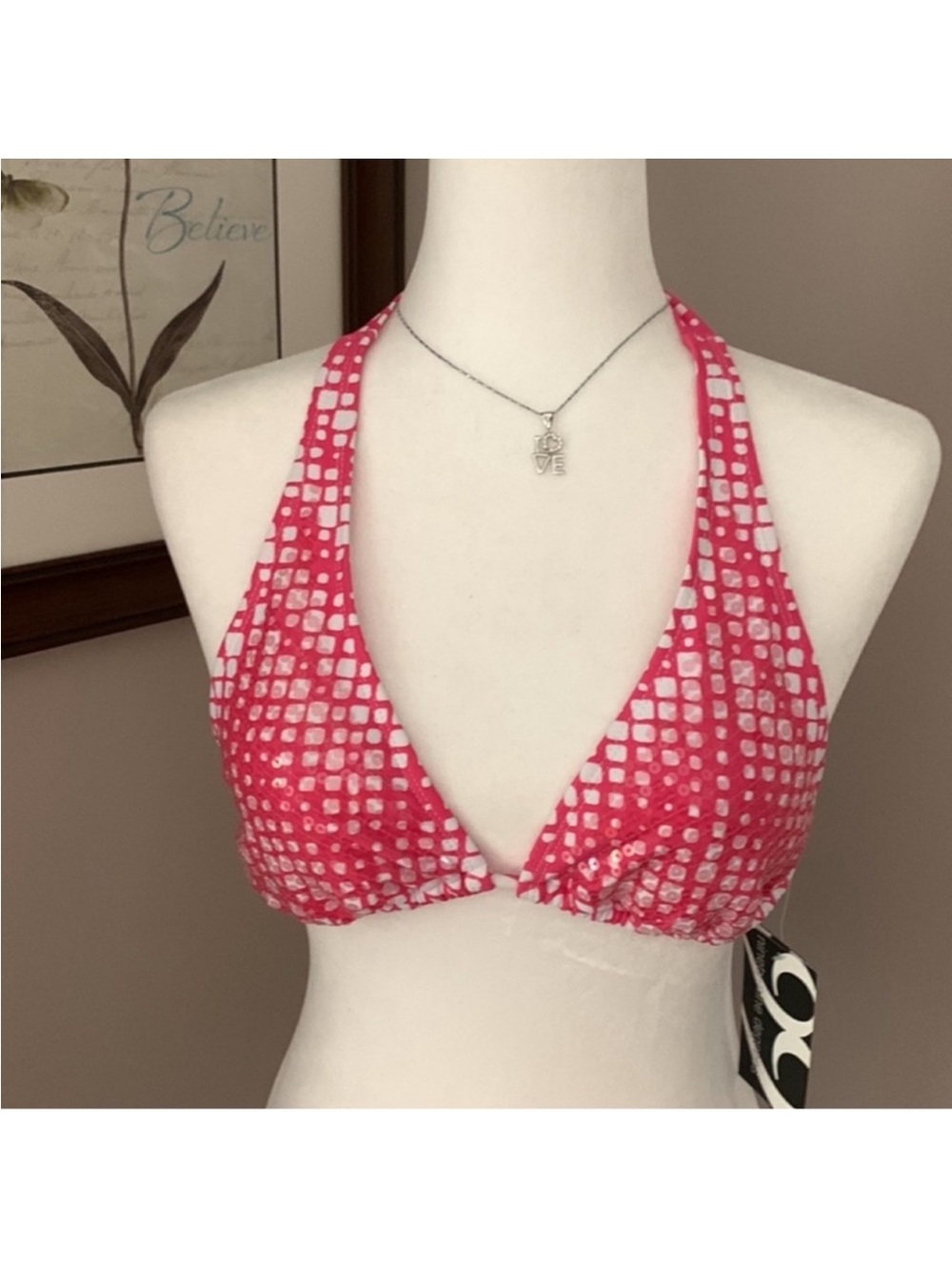Pink Light Sequins Halter Tie Top Only - Picture 2 of 13